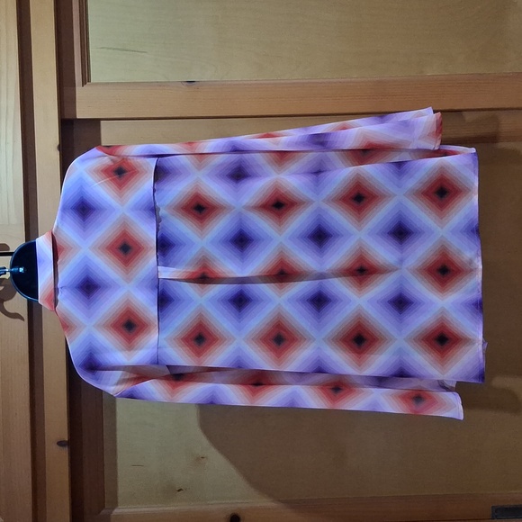 Isalis size S button down blouse in orange and purple. - Picture 3 of 5